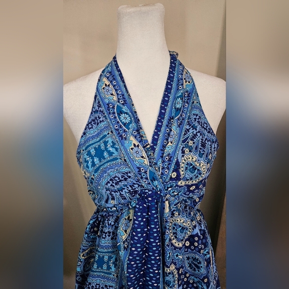 ASHLEY TAYLOR Silk Halter Paisley Print Sundress In Blue/white. O/S NWT - Picture 10 of 11